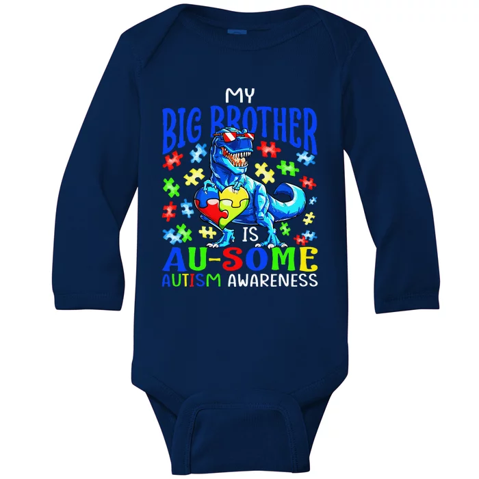 Autism Support Autistic My Big Brother Is Awesome Dinosaur Baby Long Sleeve Bodysuit