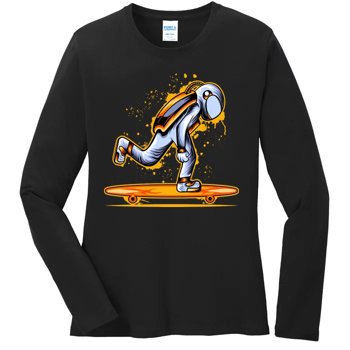 Astronaut Skateboarding Ladies Long Sleeve Shirt