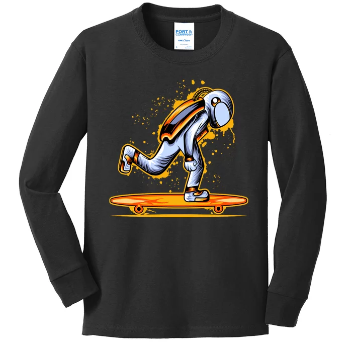 Astronaut Skateboarding Kids Long Sleeve Shirt