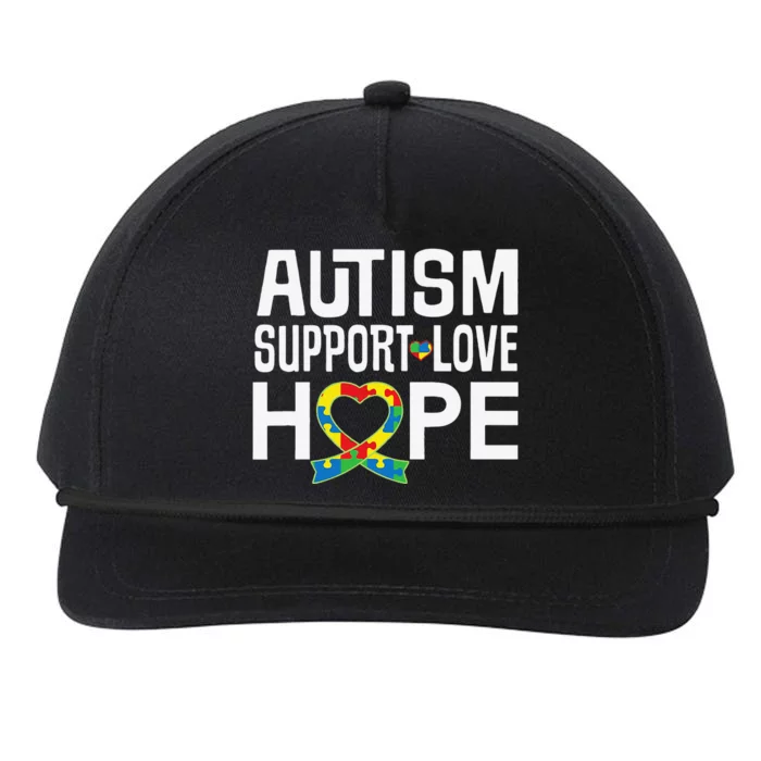 Autism Support Awareness Puzzle Ribbon Heart Snapback Five-Panel Rope Hat