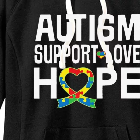 Autism Support Awareness Puzzle Ribbon Heart Women's Fleece Hoodie