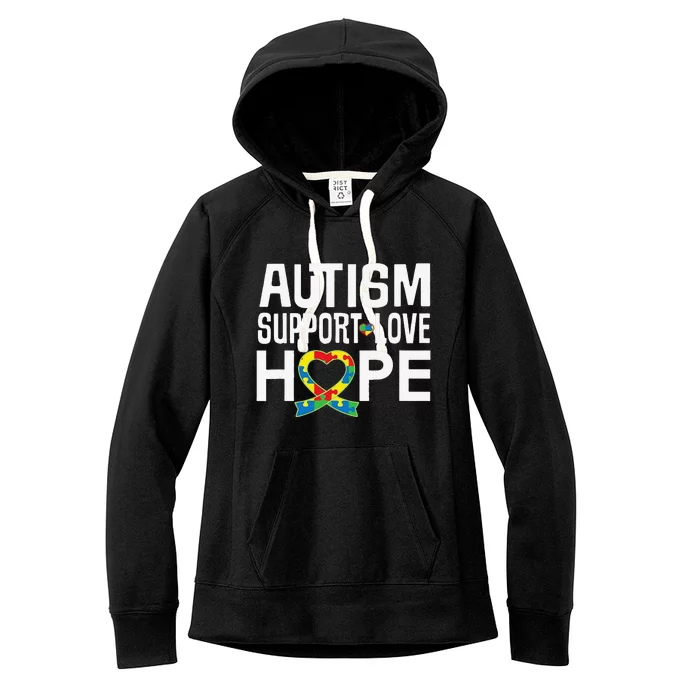 Autism Support Awareness Puzzle Ribbon Heart Women's Fleece Hoodie