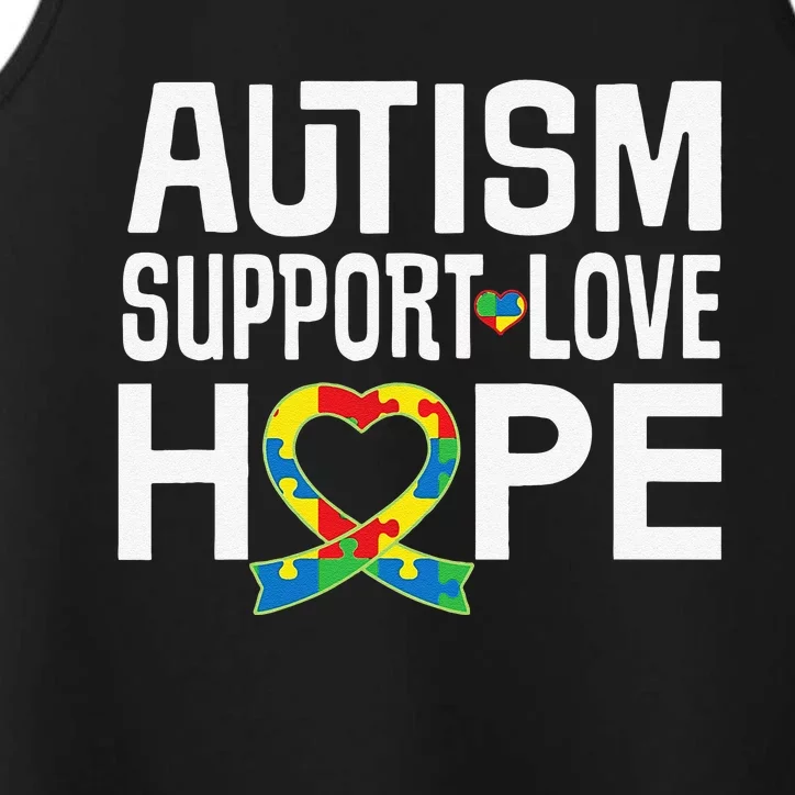 Autism Support Awareness Puzzle Ribbon Heart Performance Tank