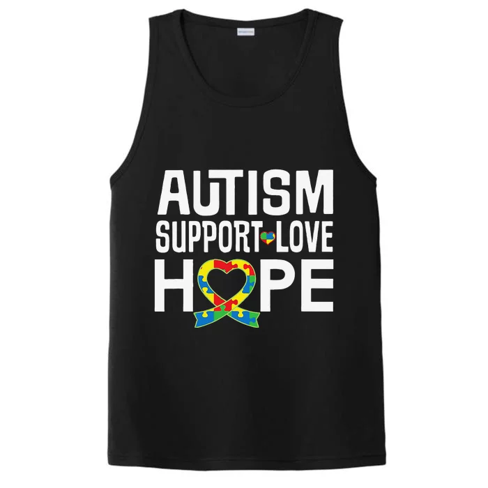 Autism Support Awareness Puzzle Ribbon Heart Performance Tank