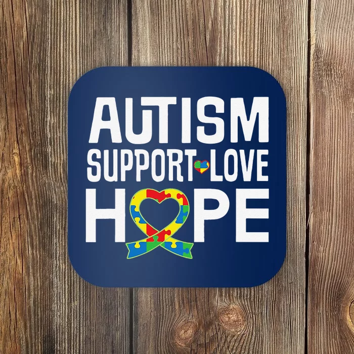 Autism Support Awareness Puzzle Ribbon Heart Coaster