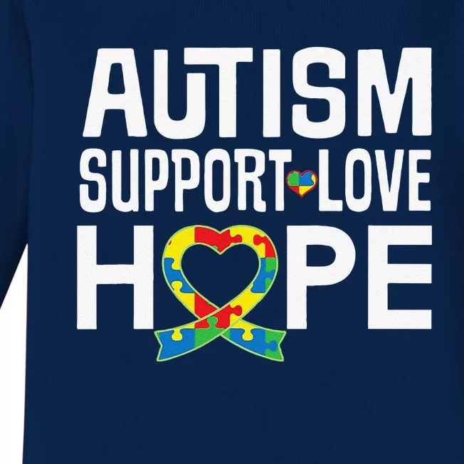 Autism Support Awareness Puzzle Ribbon Heart Baby Long Sleeve Bodysuit