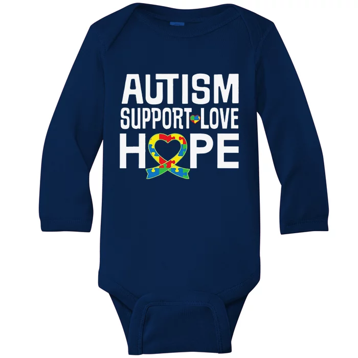 Autism Support Awareness Puzzle Ribbon Heart Baby Long Sleeve Bodysuit