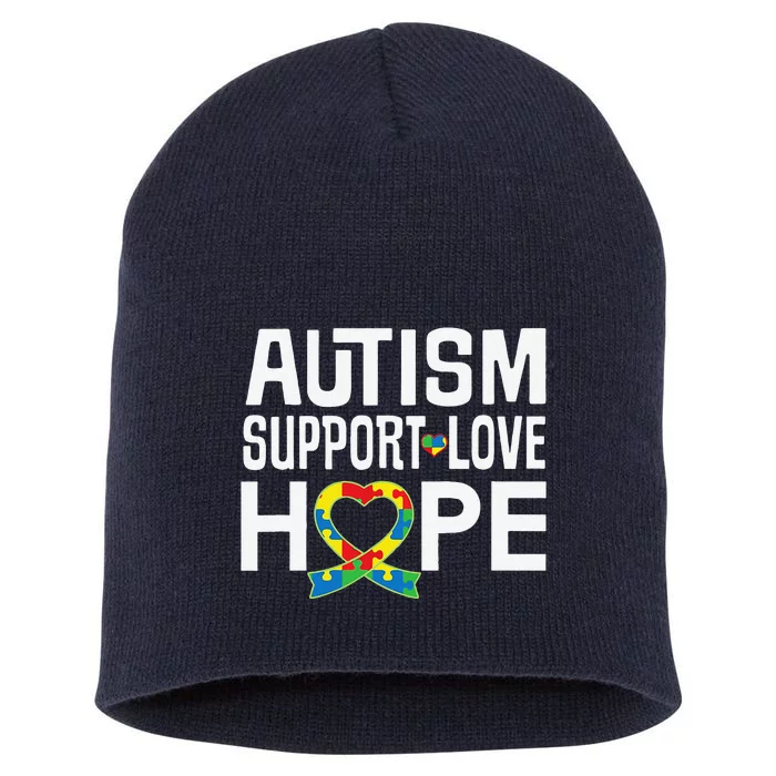 Autism Support Awareness Puzzle Ribbon Heart Short Acrylic Beanie