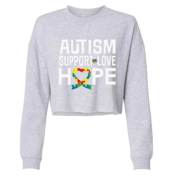 Autism Support Awareness Puzzle Ribbon Heart Cropped Pullover Crew