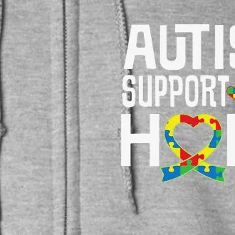 Autism Support Awareness Puzzle Ribbon Heart Full Zip Hoodie