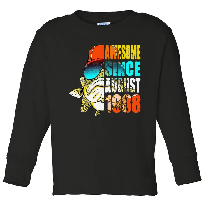 Awesome Since August 1988 Fishing 31st Birthday Gift Toddler Long Sleeve Shirt