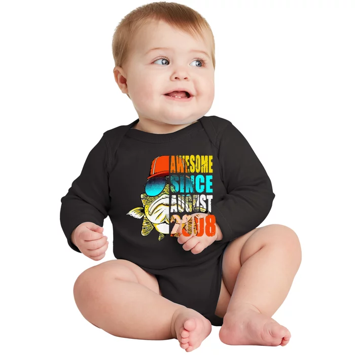 Awesome Since August 2008 Fishing 11th Birthday Gift Baby Long Sleeve Bodysuit