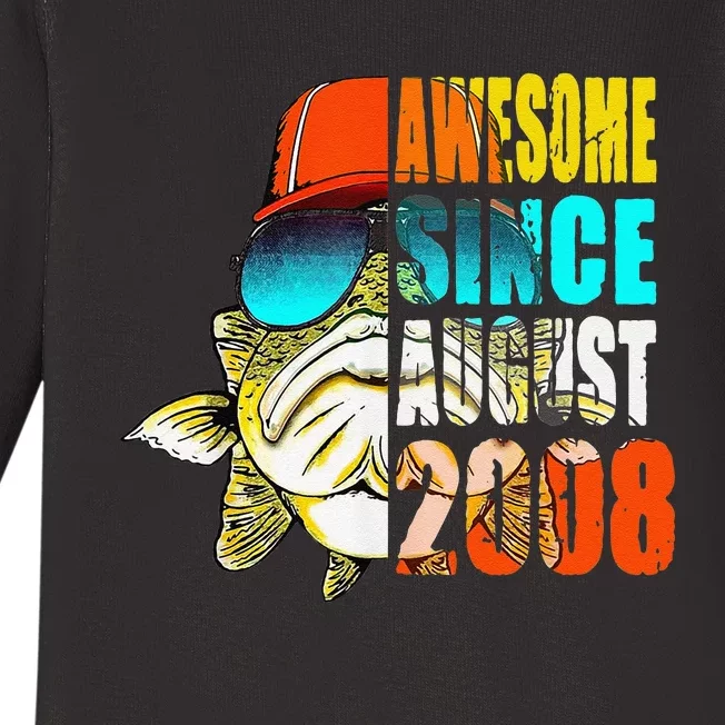 Awesome Since August 2008 Fishing 11th Birthday Gift Baby Long Sleeve Bodysuit