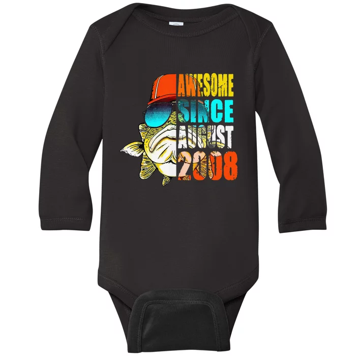 Awesome Since August 2008 Fishing 11th Birthday Gift Baby Long Sleeve Bodysuit