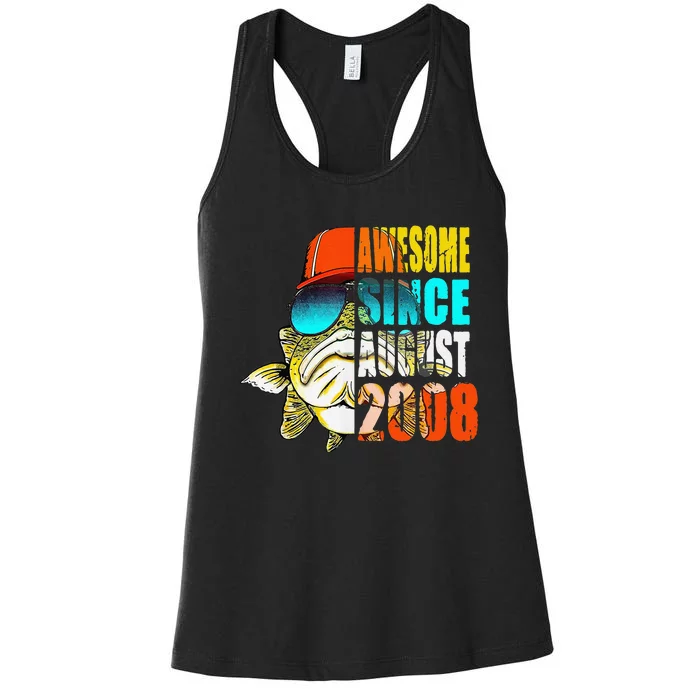 Awesome Since August 2008 Fishing 11th Birthday Gift Women's Racerback Tank