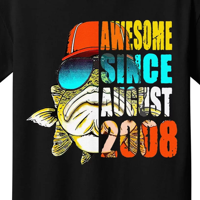 Awesome Since August 2008 Fishing 11th Birthday Gift Kids T-Shirt