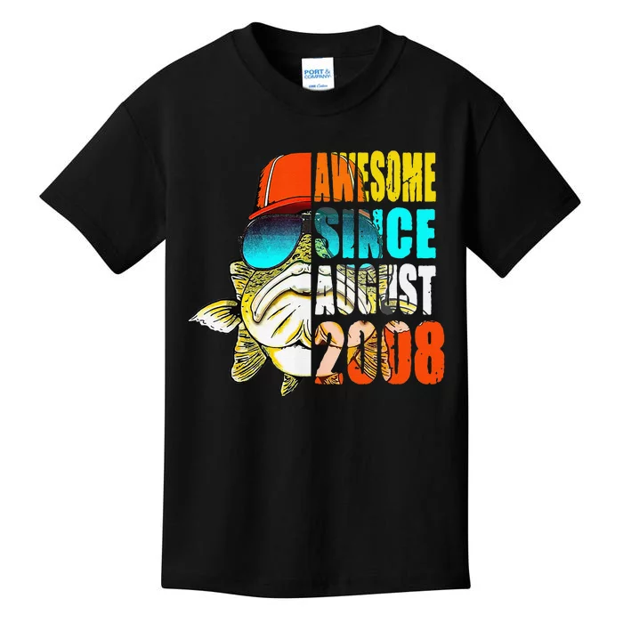 Awesome Since August 2008 Fishing 11th Birthday Gift Kids T-Shirt