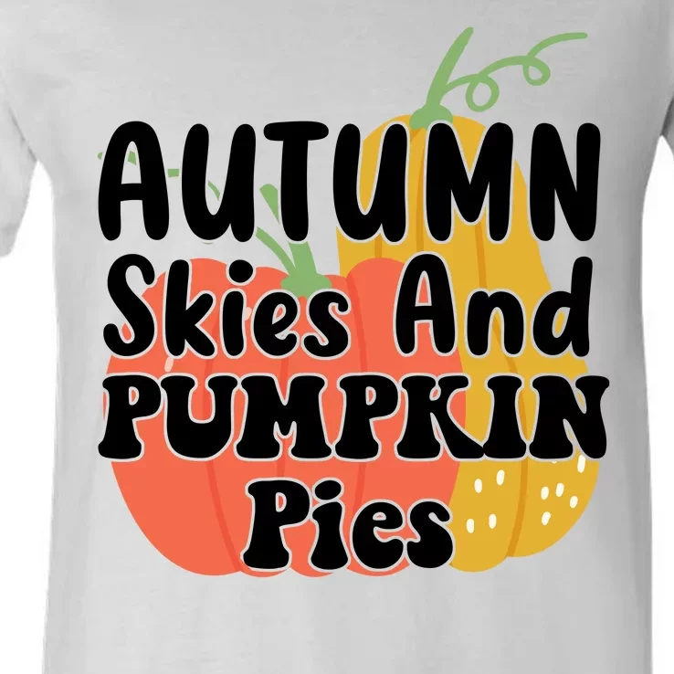 Autumn Skies And Pumpkin Pies Cute V-Neck T-Shirt