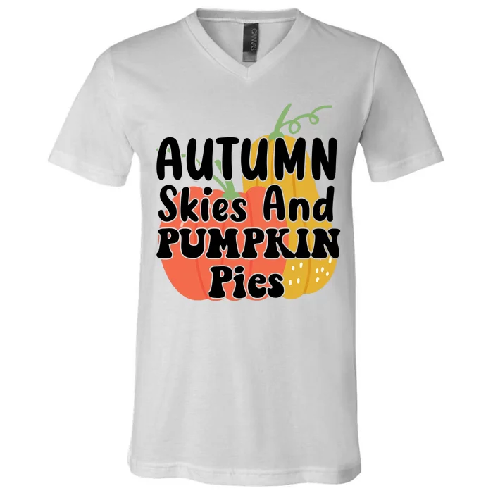 Autumn Skies And Pumpkin Pies Cute V-Neck T-Shirt