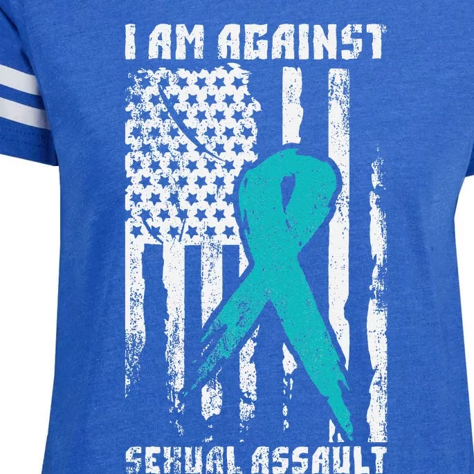 Against Sexual Assault American Flag Enza Ladies Jersey Football T-Shirt