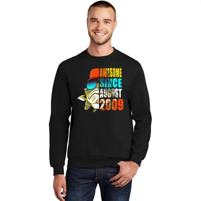 Awesome Since August 2009 Fishing 10th Birthday Gift Sweatshirt