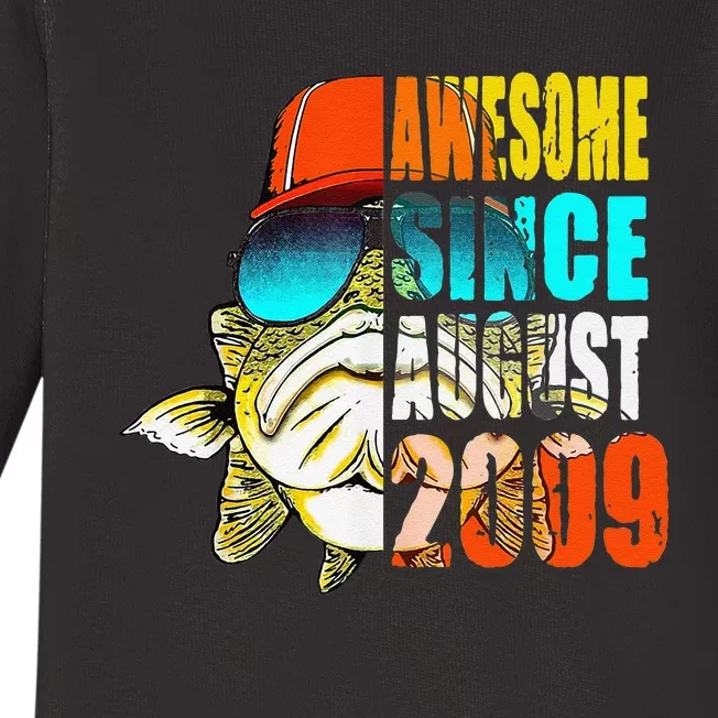 Awesome Since August 2009 Fishing 10th Birthday Gift Baby Long Sleeve Bodysuit