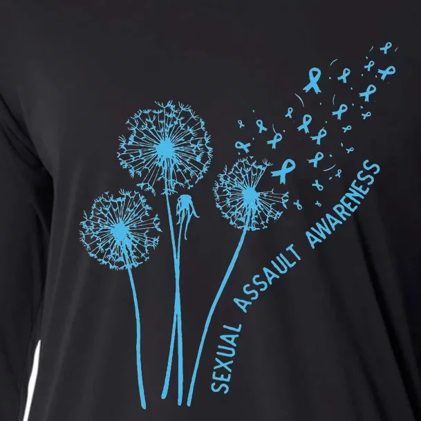 April Sexual Assault Awareness Month Teal Dandelion Ribbons Cooling Performance Long Sleeve Crew