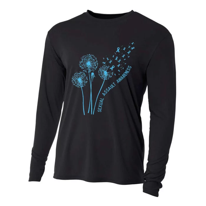 April Sexual Assault Awareness Month Teal Dandelion Ribbons Cooling Performance Long Sleeve Crew