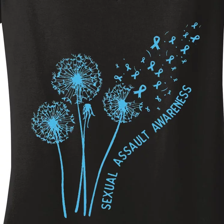 April Sexual Assault Awareness Month Teal Dandelion Ribbons Women's V-Neck T-Shirt