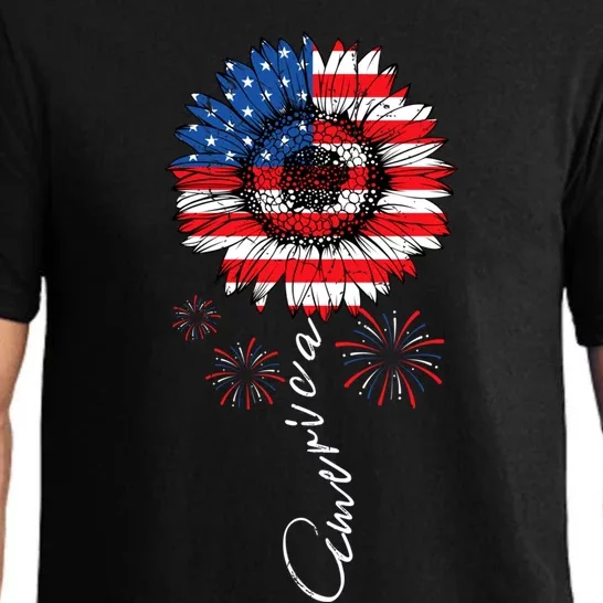 America Sunflower American Flag July 4th Usa Indepedence Day Cool Gift Pajama Set