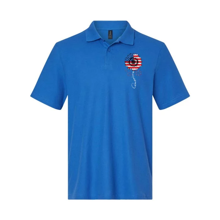 America Sunflower American Flag July 4th Usa Indepedence Day Cool Gift Softstyle Adult Sport Polo