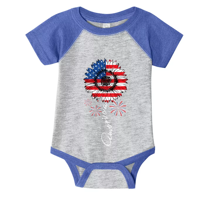 America Sunflower American Flag July 4th Usa Indepedence Day Cool Gift Infant Baby Jersey Bodysuit