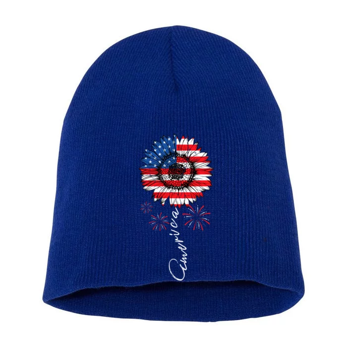 America Sunflower American Flag July 4th Usa Indepedence Day Cool Gift Short Acrylic Beanie