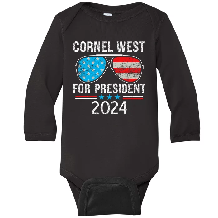 Aviator Sunglasses American Flag Cornel West 2024 Baby Long Sleeve Bodysuit