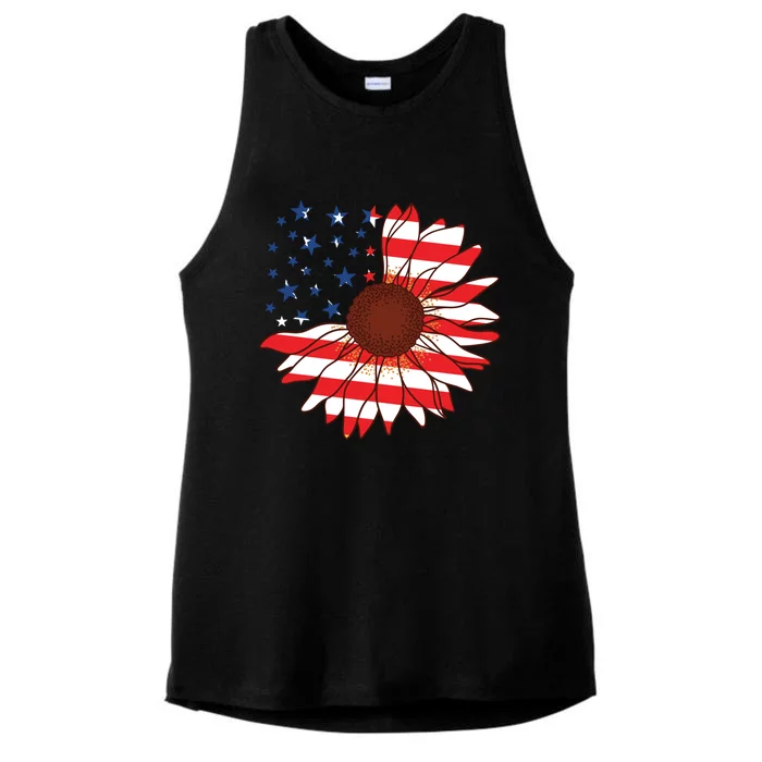 American Sunflower America Flag Stars And Stripes Flower Cool Gift Ladies Tri-Blend Wicking Tank