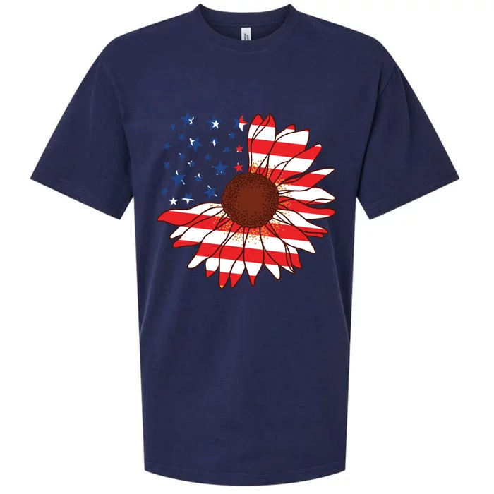 American Sunflower America Flag Stars And Stripes Flower Cool Gift Sueded Cloud Jersey T-Shirt