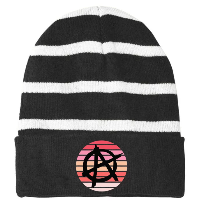 Anarchy Sign, Anti Establishment, Punk Rock Music Lovers Striped Beanie with Solid Band