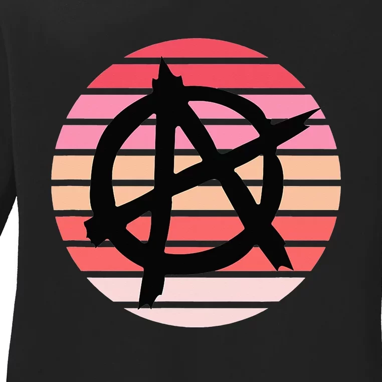 Anarchy Sign, Anti Establishment, Punk Rock Music Lovers Ladies Long Sleeve Shirt