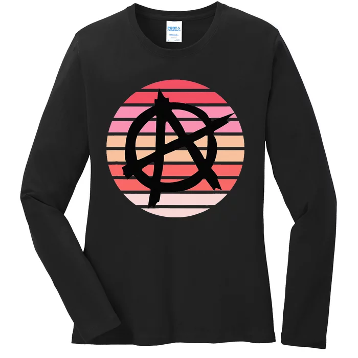 Anarchy Sign, Anti Establishment, Punk Rock Music Lovers Ladies Long Sleeve Shirt