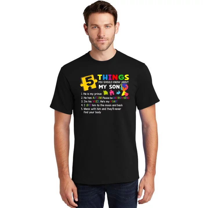 Autistic Son Autism Awareness Support For Mom Dad Parents Tall T-Shirt