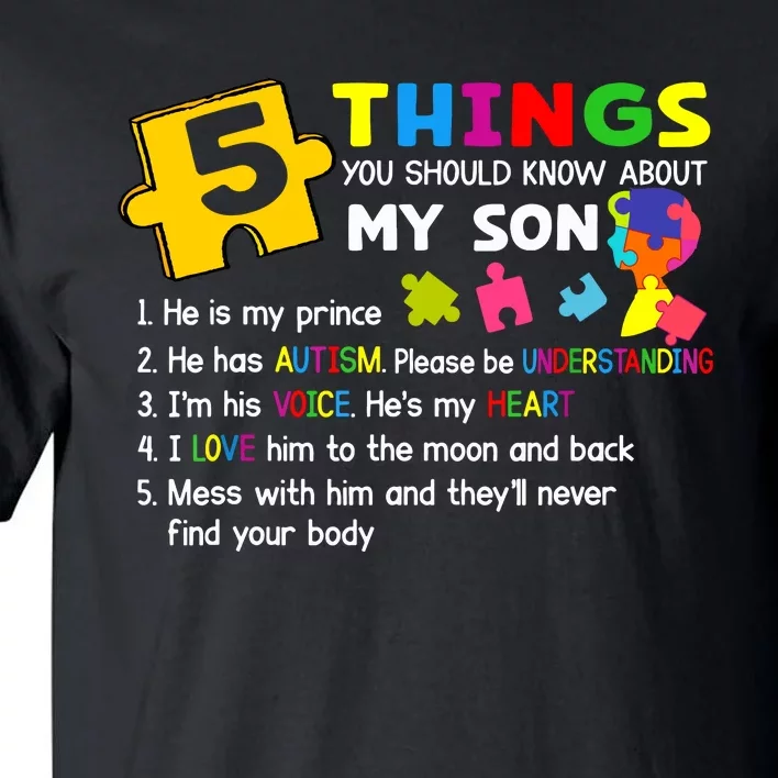 Autistic Son Autism Awareness Support For Mom Dad Parents Tall T-Shirt