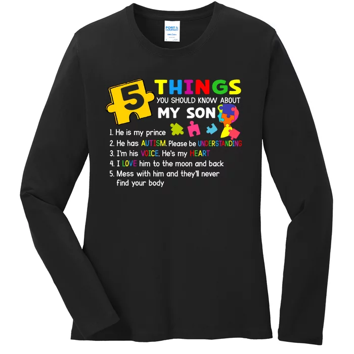 Autistic Son Autism Awareness Support For Mom Dad Parents Ladies Long Sleeve Shirt