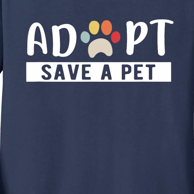 Adopt Save A Pet Cat And Dog Animals Rescue Kids Long Sleeve Shirt