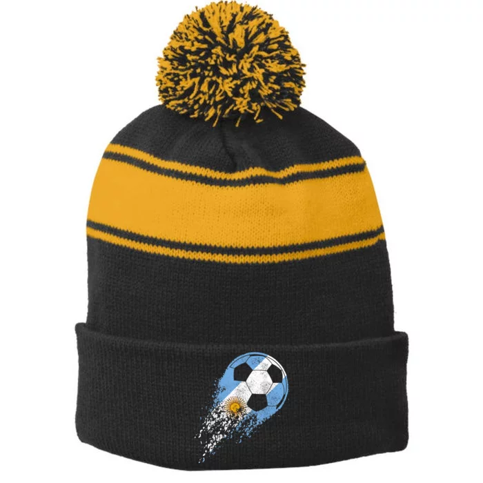 Argentina Soccer Argentinian Flag Pride Soccer Player Stripe Pom Pom Beanie