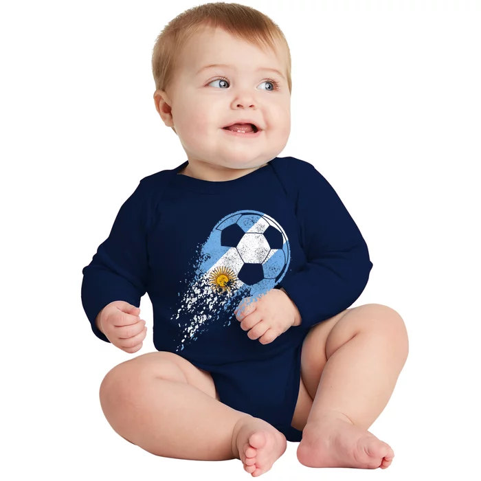 Argentina Soccer Argentinian Flag Pride Soccer Player Baby Long Sleeve Bodysuit