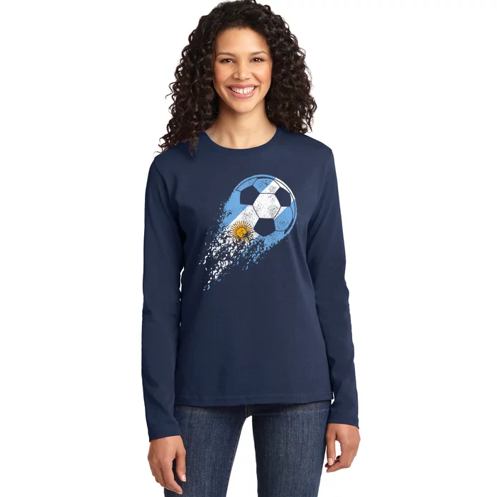 Argentina Soccer Argentinian Flag Pride Soccer Player Ladies Long Sleeve Shirt