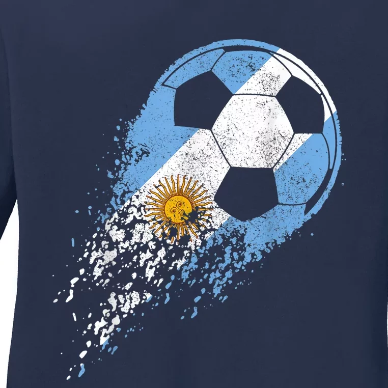 Argentina Soccer Argentinian Flag Pride Soccer Player Ladies Long Sleeve Shirt