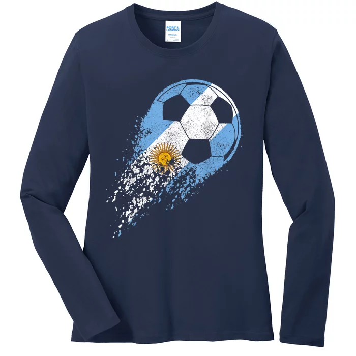 Argentina Soccer Argentinian Flag Pride Soccer Player Ladies Long Sleeve Shirt