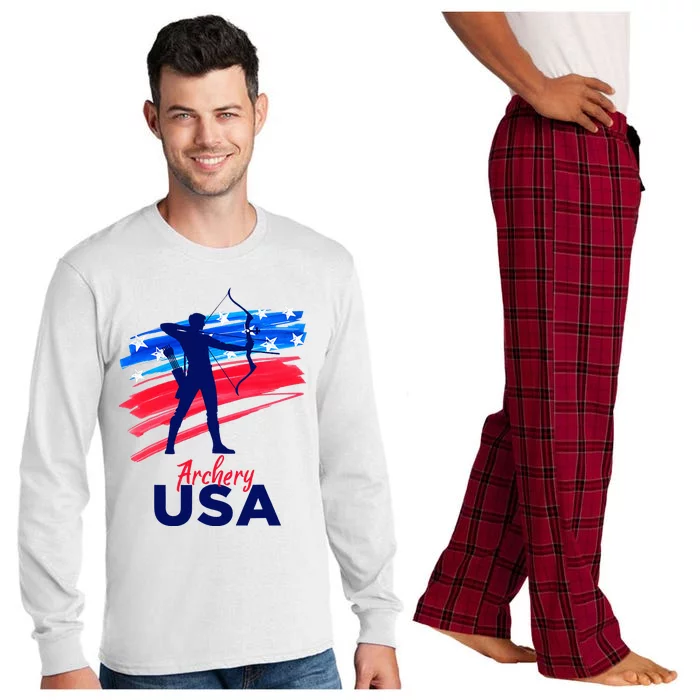 Archery Sport Archer Support Team Flag Usa American Long Sleeve Pajama Set