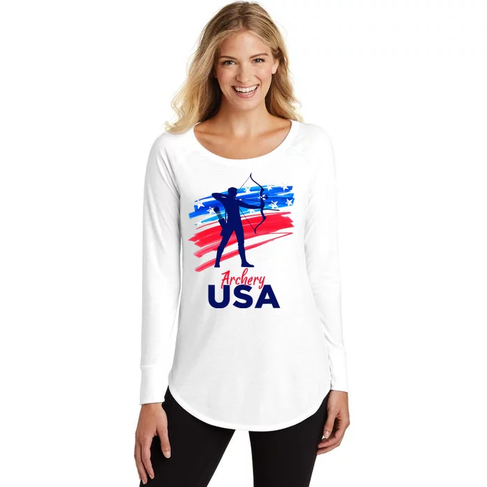 Archery Sport Archer Support Team Flag Usa American Women's Perfect Tri Tunic Long Sleeve Shirt